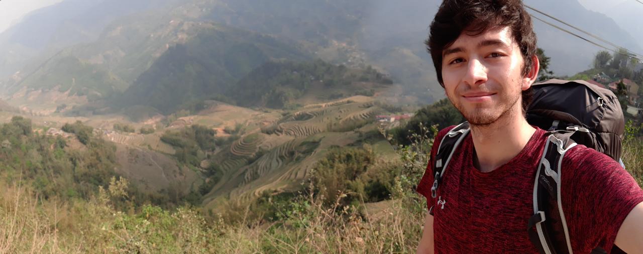 Ocean backpacking above mountain rice terraces in northern Vietnam